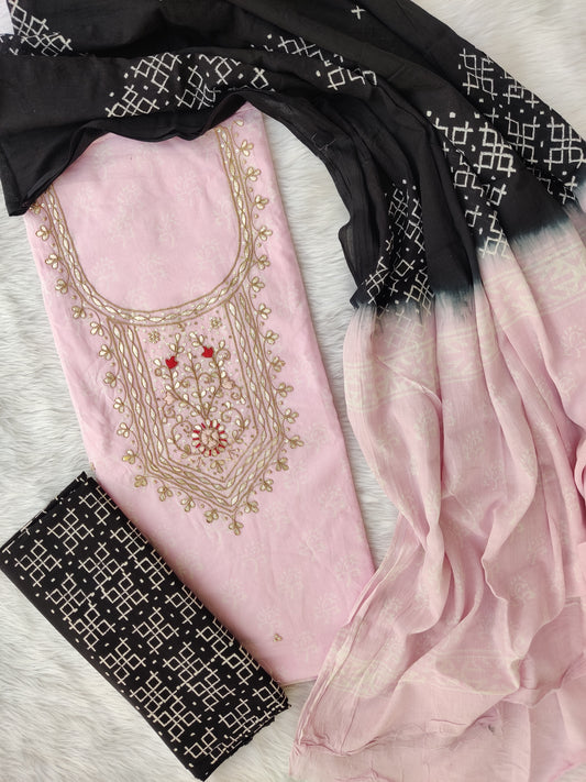 FLORAL PRINTED COTTON GOTA PATTI SUIT WITH COTTON DUPATTA