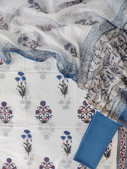 Hand Block Printed Cotton Suit with Cotton Kota Doria Dupatta2