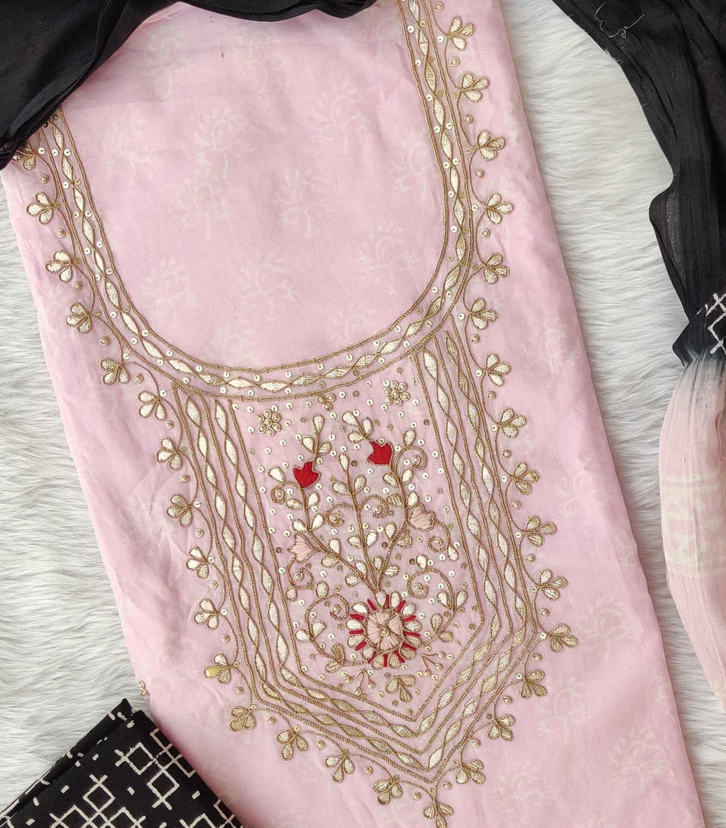 FLORAL PRINTED COTTON GOTA PATTI SUIT WITH COTTON DUPATTA