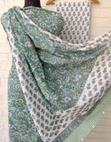 Hand Block Printed Cotton Suit With Mulmul Cotton Dupatta
