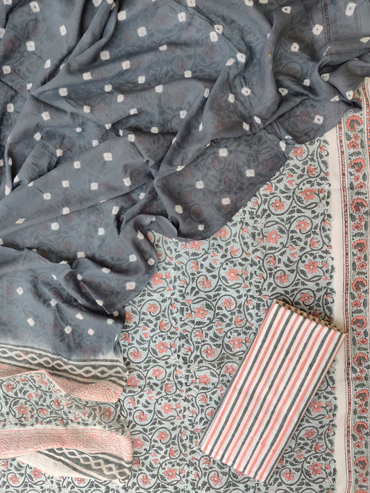 Hand Block Printed Cotton Suits with Mulmul Bandhej Dupatta