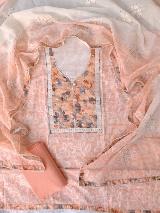 NEW LAUNCH Exclusive Hand Block Printed Cotton Neck Work Suits with Embroidery mulmul Dupatta