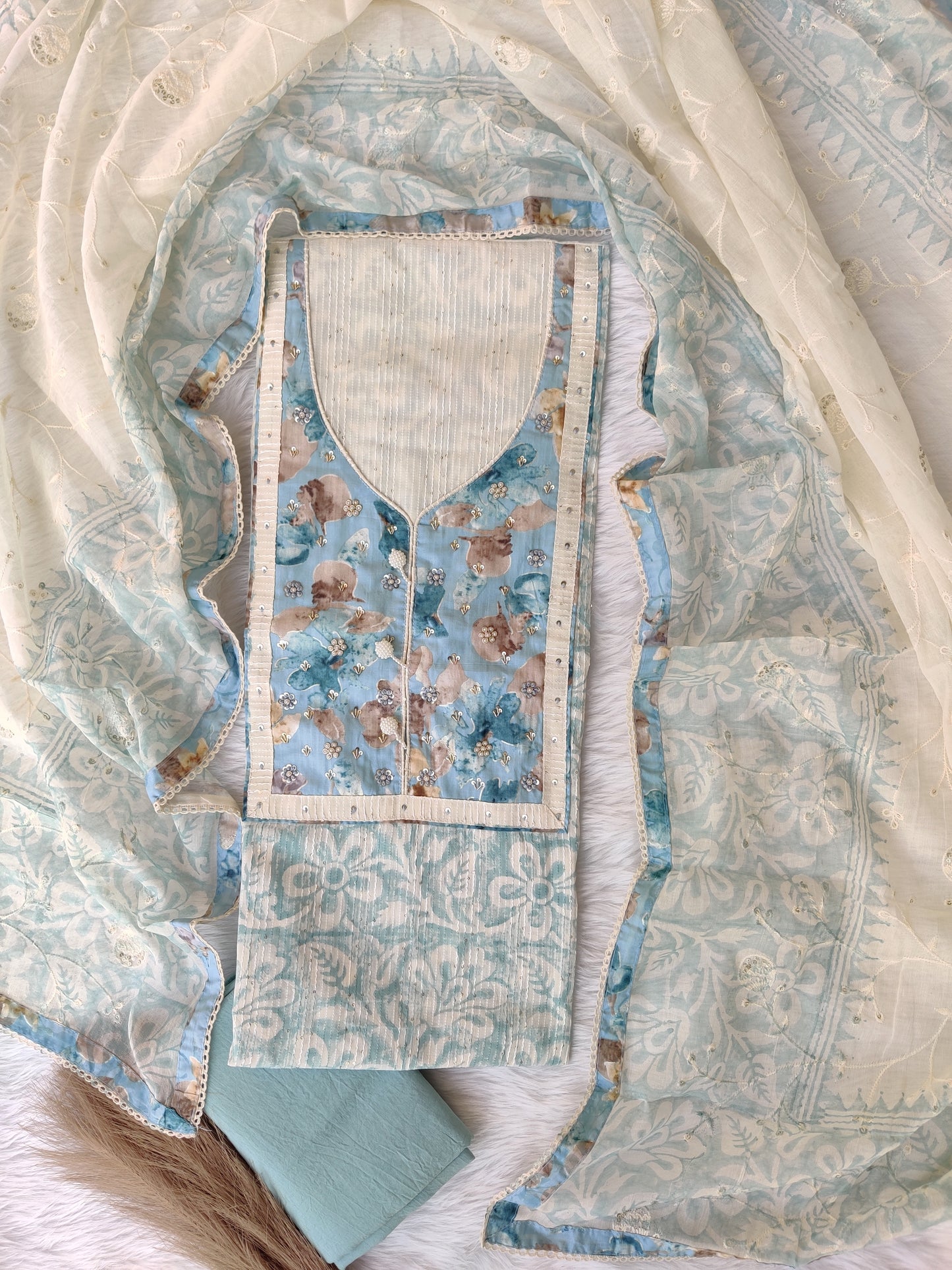 NEW LAUNCH Exclusive Hand Block Printed Cotton Neck Work Suits with Embroidery mulmul Dupatta