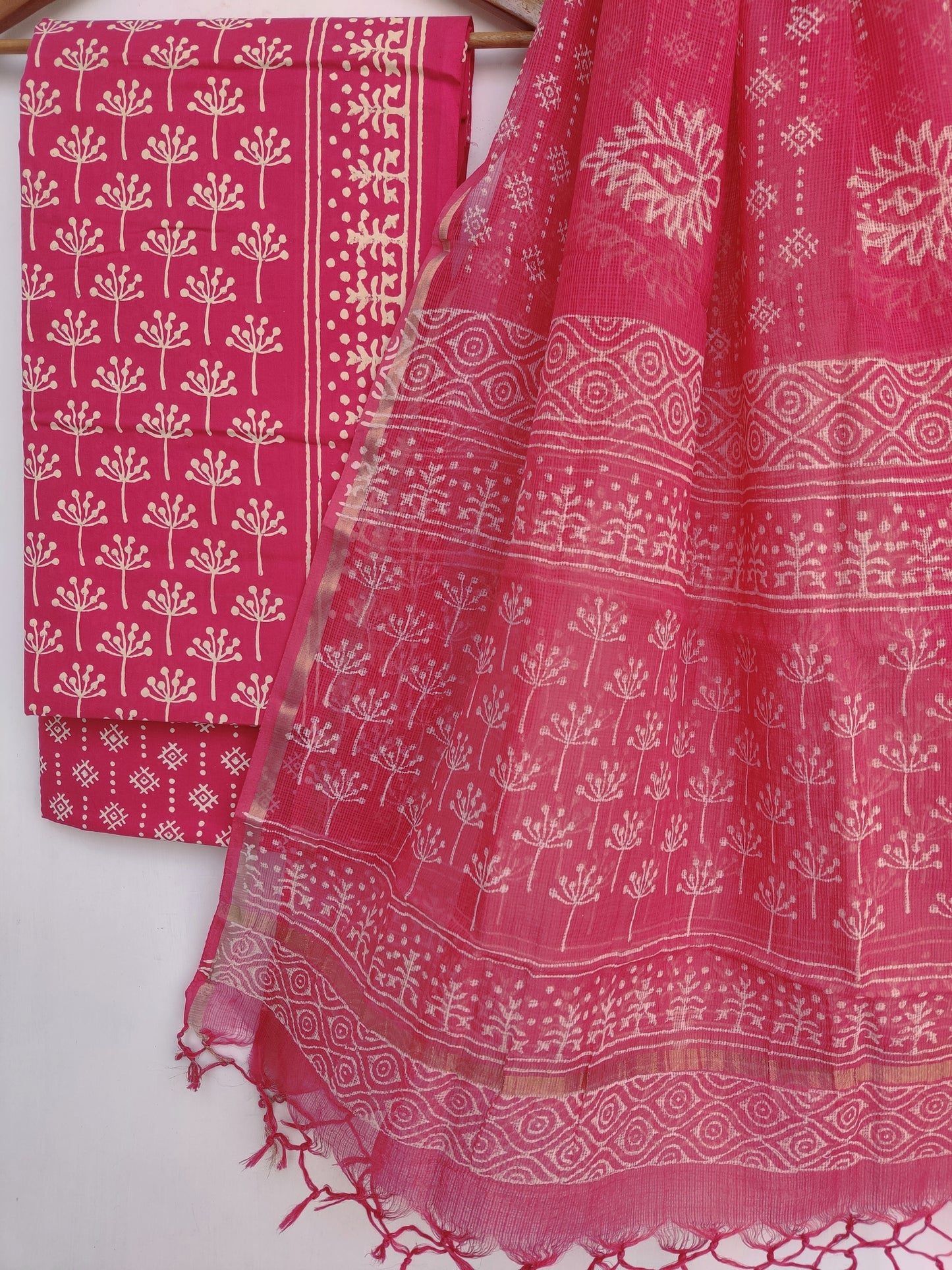 Beautiful Discharge Printed Cotton Suit with Pure Kota Doria Dupatta