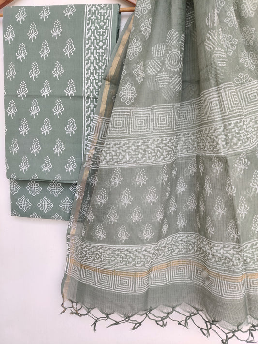 Beautiful Discharge Printed Cotton Suit with Pure Kota Doria Dupatta