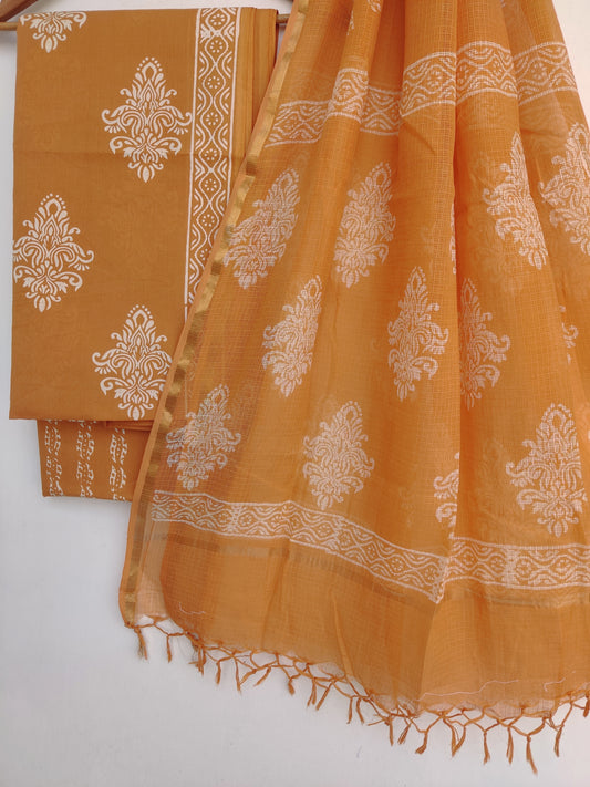 Beautiful Discharge Printed Cotton Suit with Pure Kota Doria Dupatta