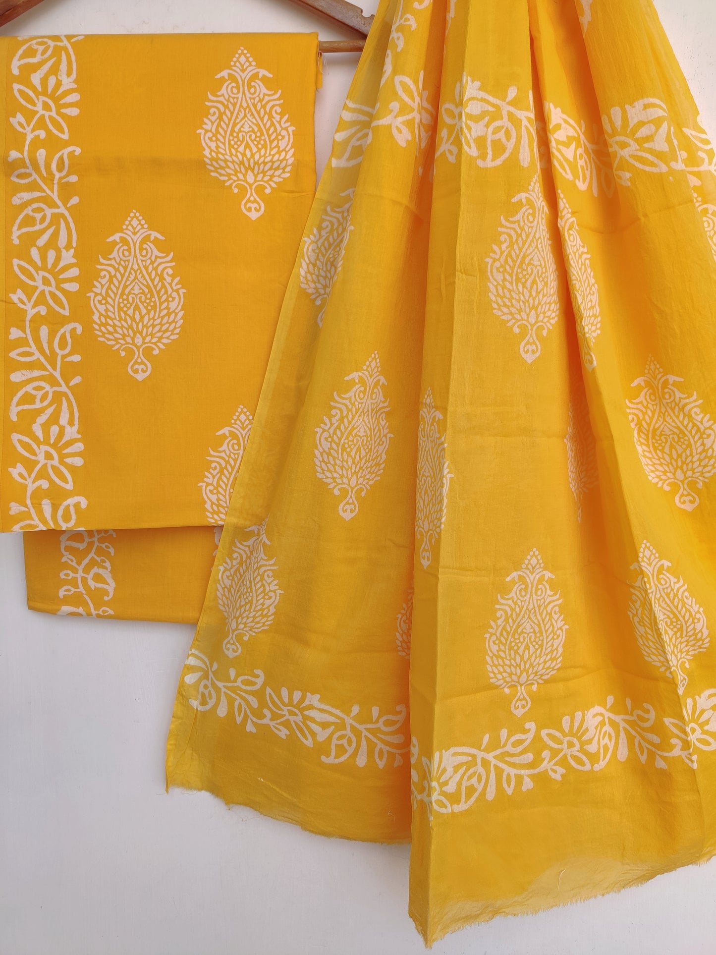 Hand Block Printed Cotton Suits with Cotton Mulmul Dupatta
