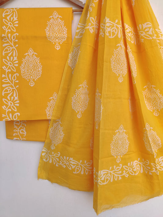 Hand Block Printed Cotton Suits with Cotton Mulmul Dupatta