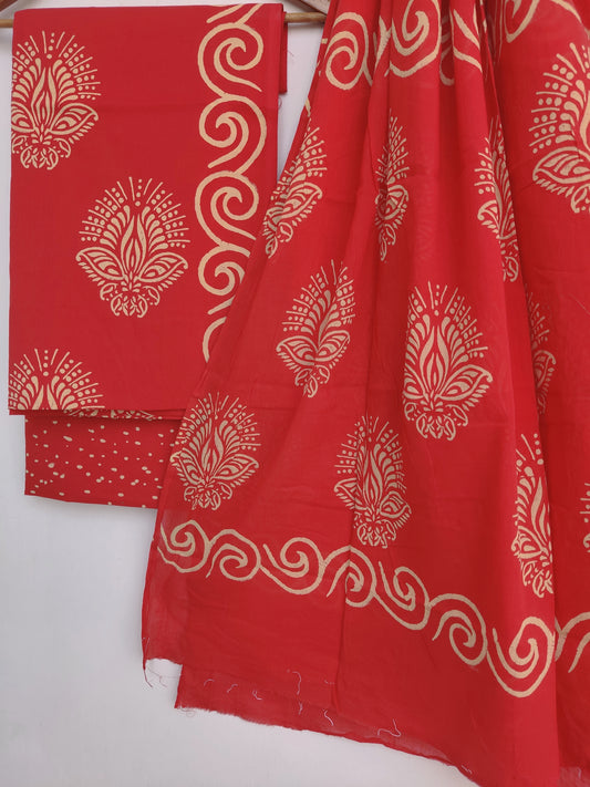 Hand Block Printed Cotton Suits with Cotton Mulmul Dupatta