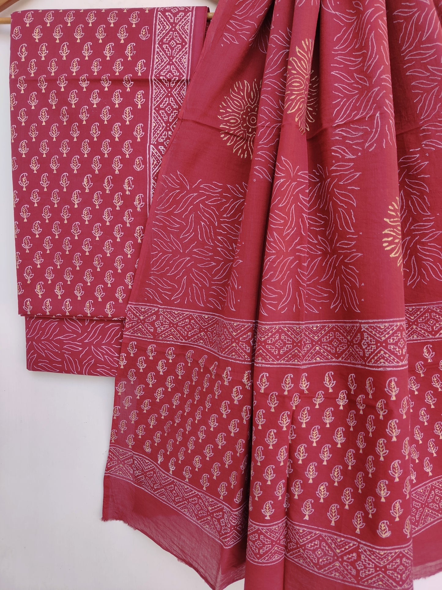 Hand Block Printed Cotton Suits with Cotton Mulmul Dupatta
