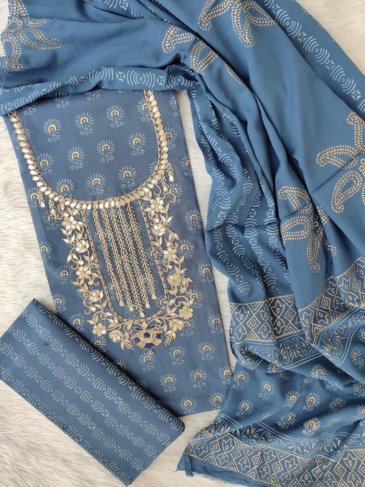 FLORAL PRINTED COTTON GOTA PATTI SUIT WITH COTTON DUPATTA
