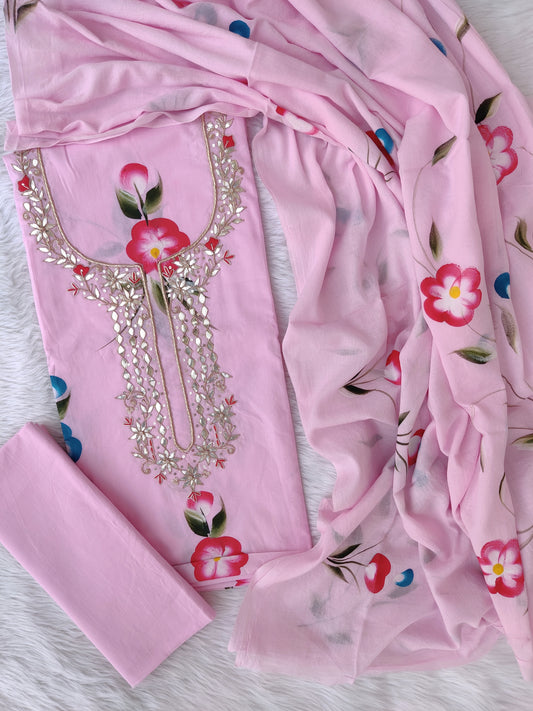 FLORAL PRINTED COTTON GOTA PATTI SUIT WITH COTTON DUPATTA