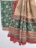(KALAMKARI) Block Printed Cotton Suit with Mulmul dupatta