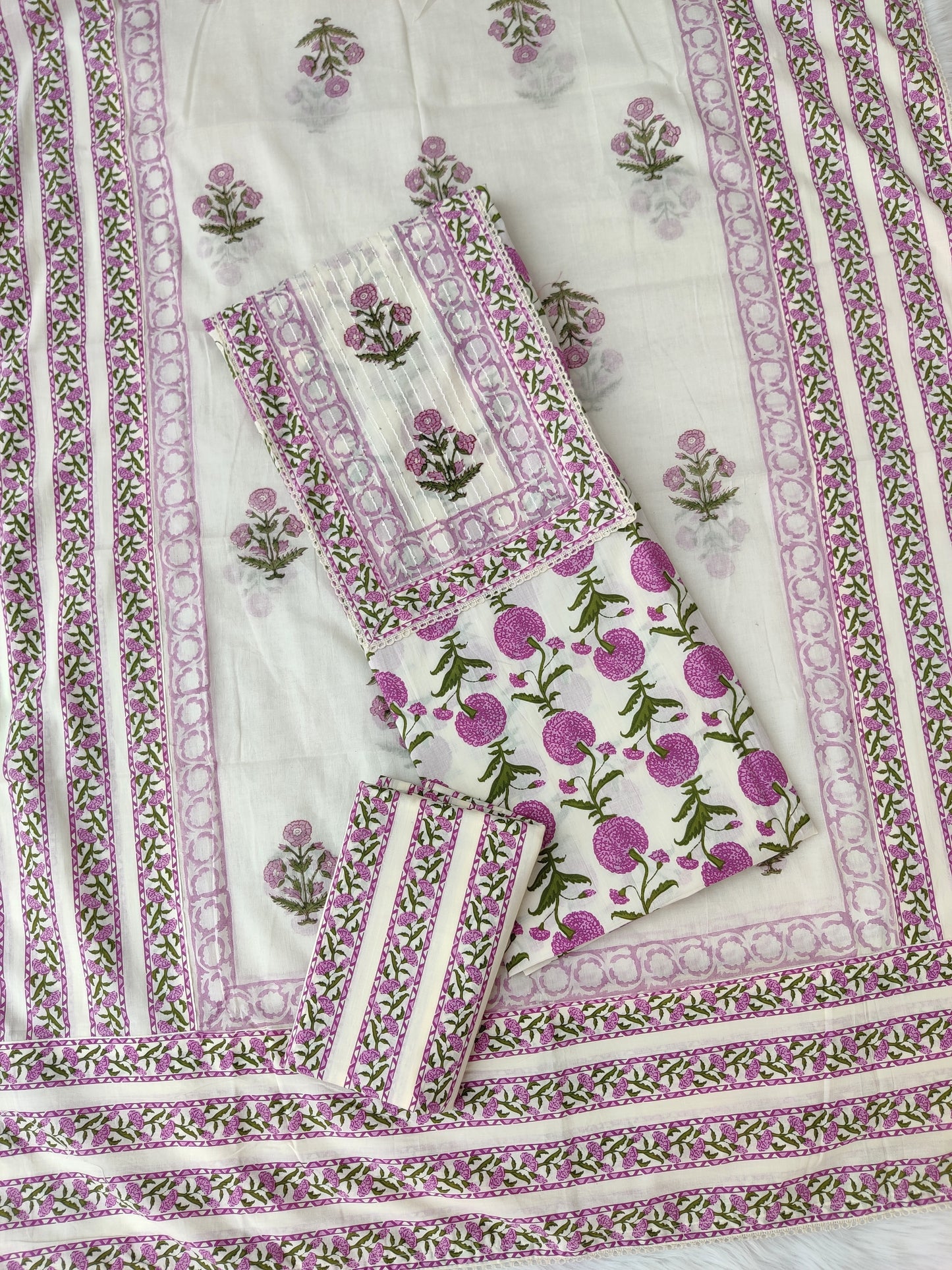 (NEW LAUNCH) Exclusive Cotton Printed Neck Work Suits with mulmul dupatta