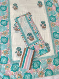 (NEW LAUNCH) Exclusive Cotton Printed Neck Work Suits with mulmul dupatta