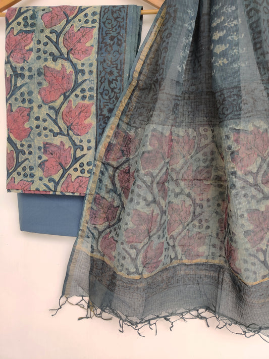 (VANASPATI) Block Printed Cotton Suit with Cotton Kota Doria dupattaa