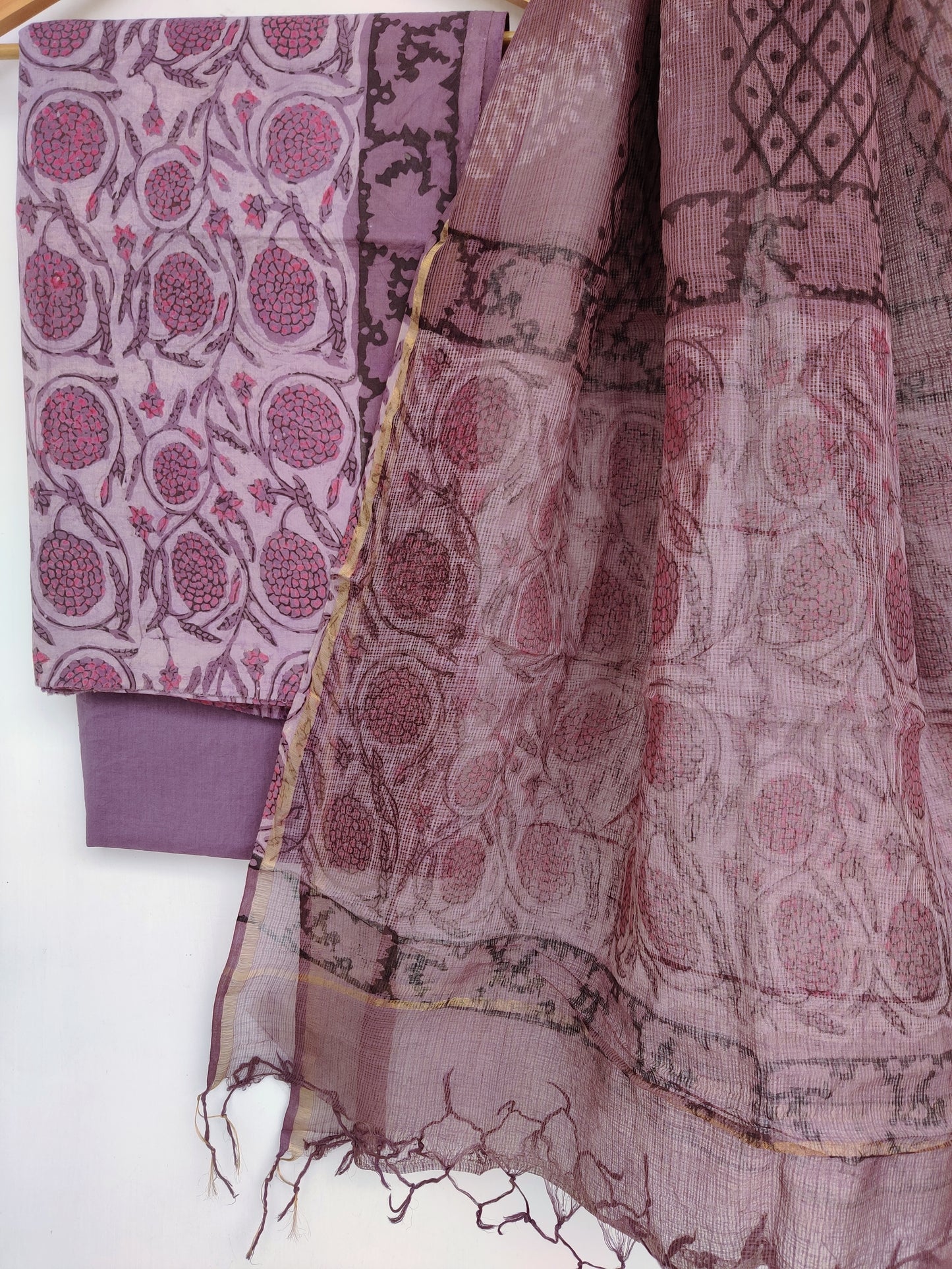 (VANASPATI) Block Printed Cotton Suit with Cotton Kota Doria dupattaa