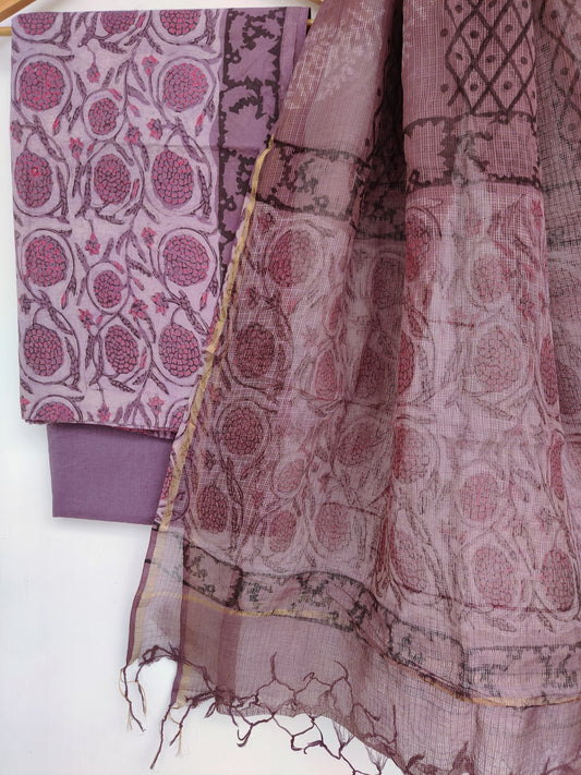 (VANASPATI) Block Printed Cotton Suit with Cotton Kota Doria dupattaa