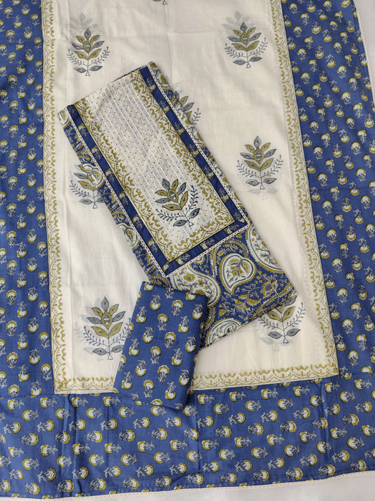 Exclusive Cotton Printed Neck Work Suits with mulmul dupatta