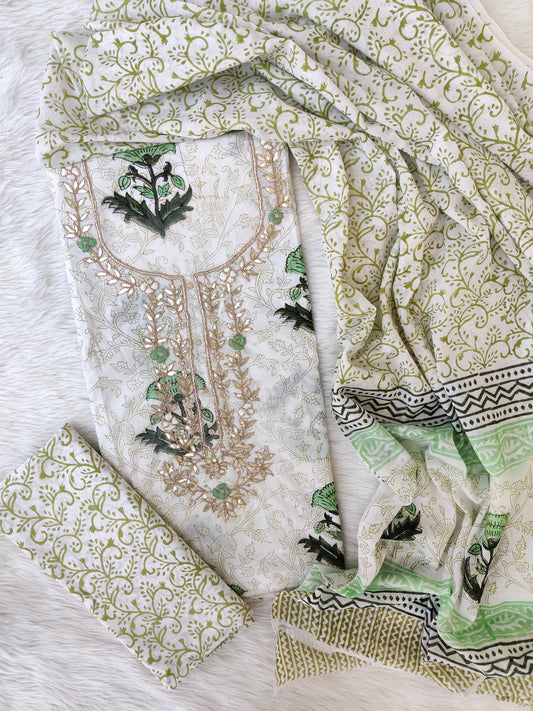 FLORAL PRINTED COTTON GOTA PATTI SUIT WITH COTTON DUPATTA