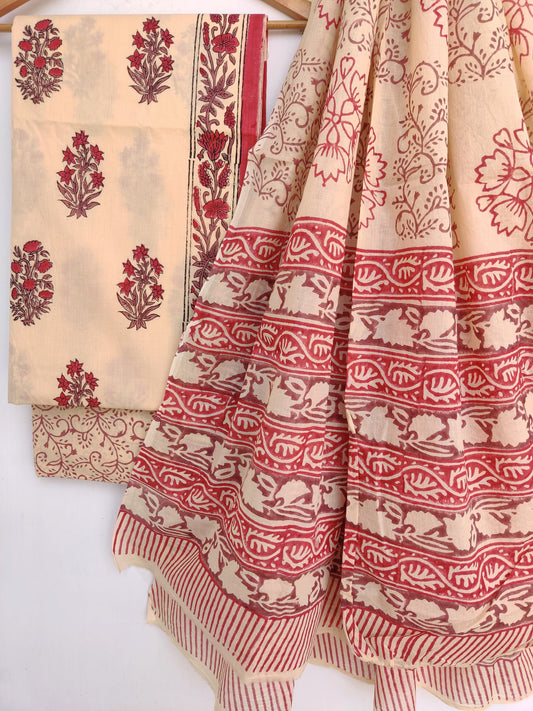Hand Block Printed Cotton Suit with Cotton dupatta