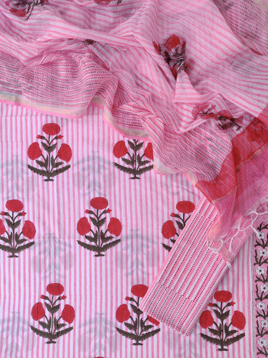 Hand Block Printed Cotton Suit with Cotton Kota Doria dupatta
