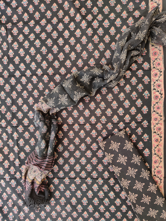 Beautiful Discharge Printed Cotton Suit with Pure Kota Doria Dupatta