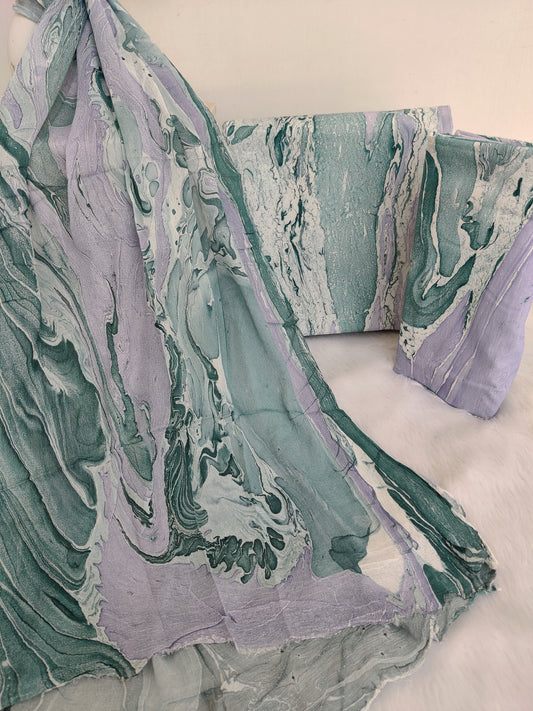 (MARBLE) COTTON SUIT WITH PURE CHIFFON DUPATTA