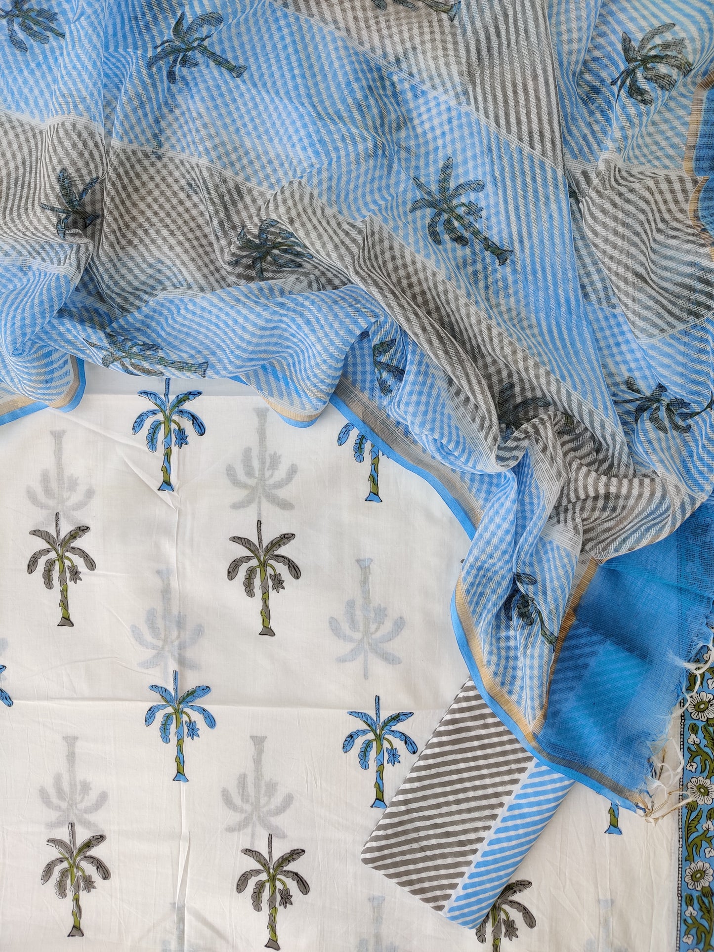 Hand Block Printed Cotton Suit with Cotton Kota Doria dupatta3