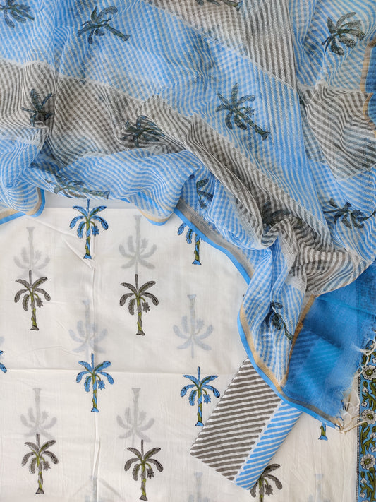Hand Block Printed Cotton Suit with Cotton Kota Doria dupatta3