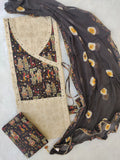 NEW LAUNCH Exclusive Khadi Silk Unstitched Cotton Neck Work Suits with Bandhani Chiffon Dupatta