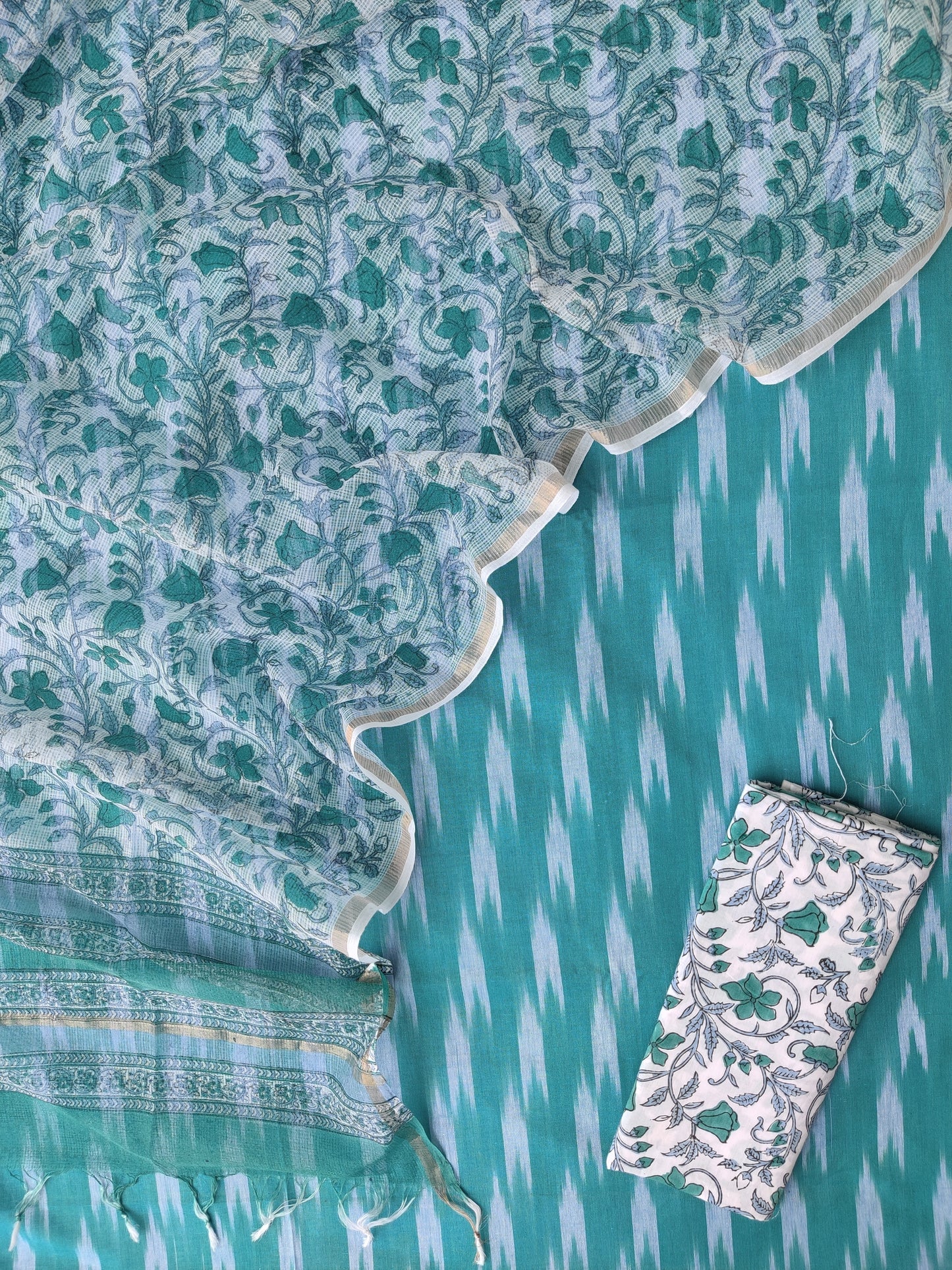 Handloom Weaved Ikat Suit with Kota Doria Dupatta