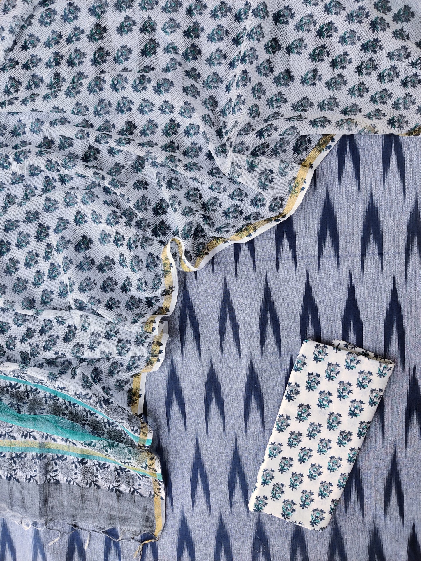 Handloom Weaved Ikat Suit with Kota Doria Dupatta