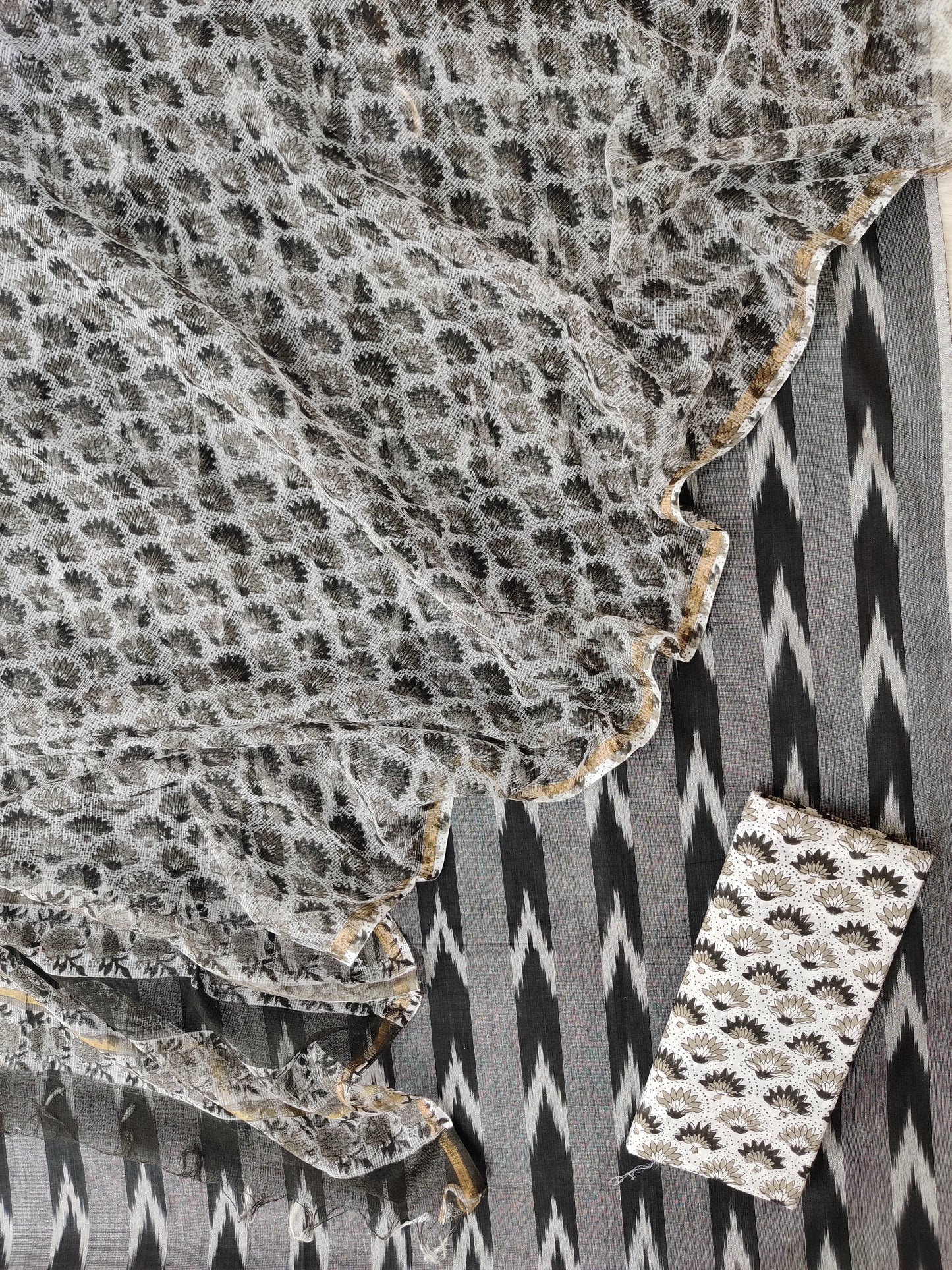 Handloom Weaved Ikat Suit with Kota Doria Dupatta