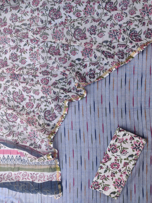 Handloom Weaved Ikat Suit with Kota Doria Dupatta