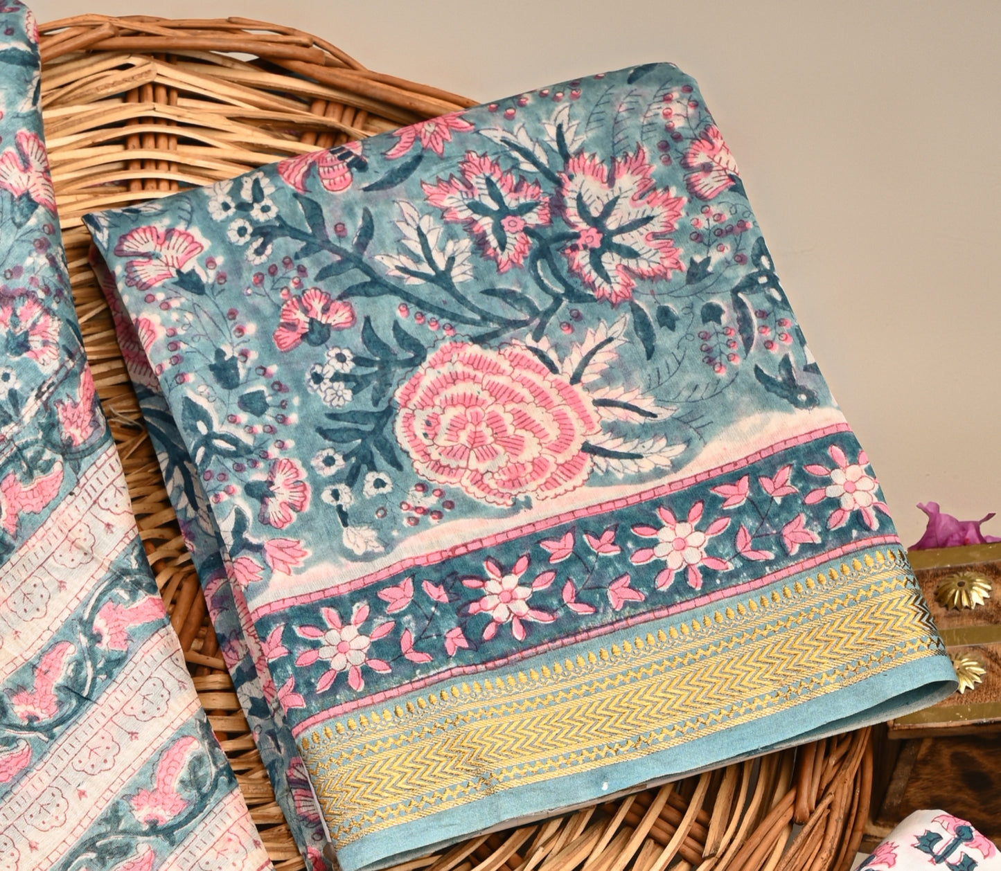 Hand Block Printed Maheshwari Silk Suit with Maheshwari Silk Dupatta