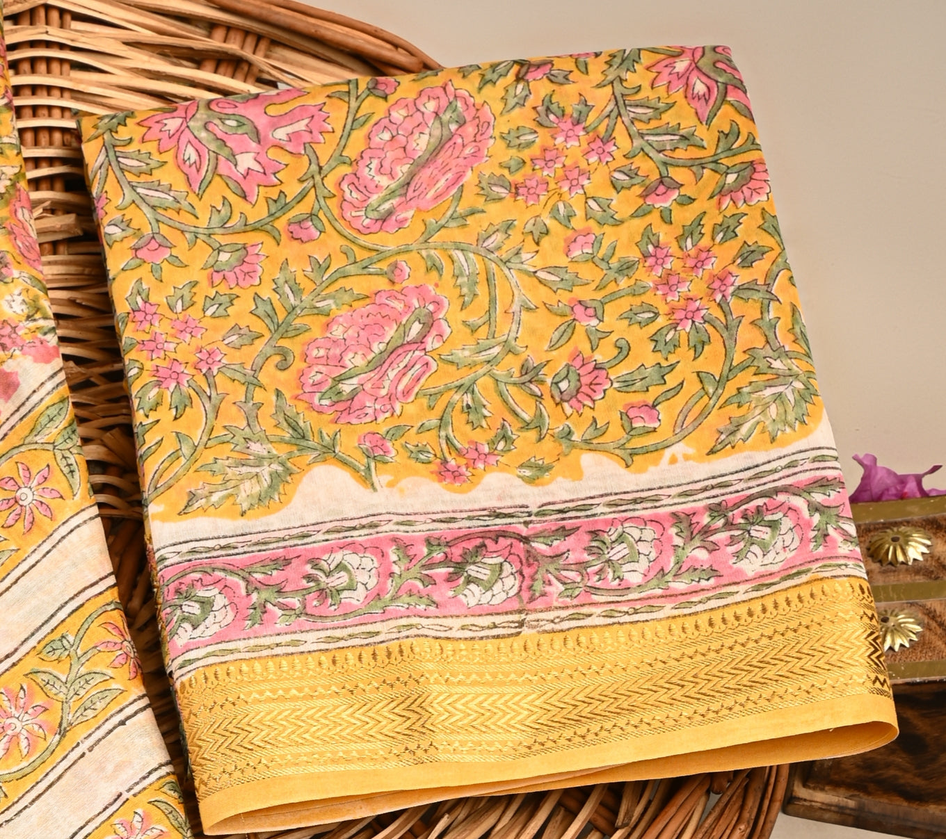 Hand Block Printed Maheshwari Silk Suit with Maheshwari Silk Dupatta
