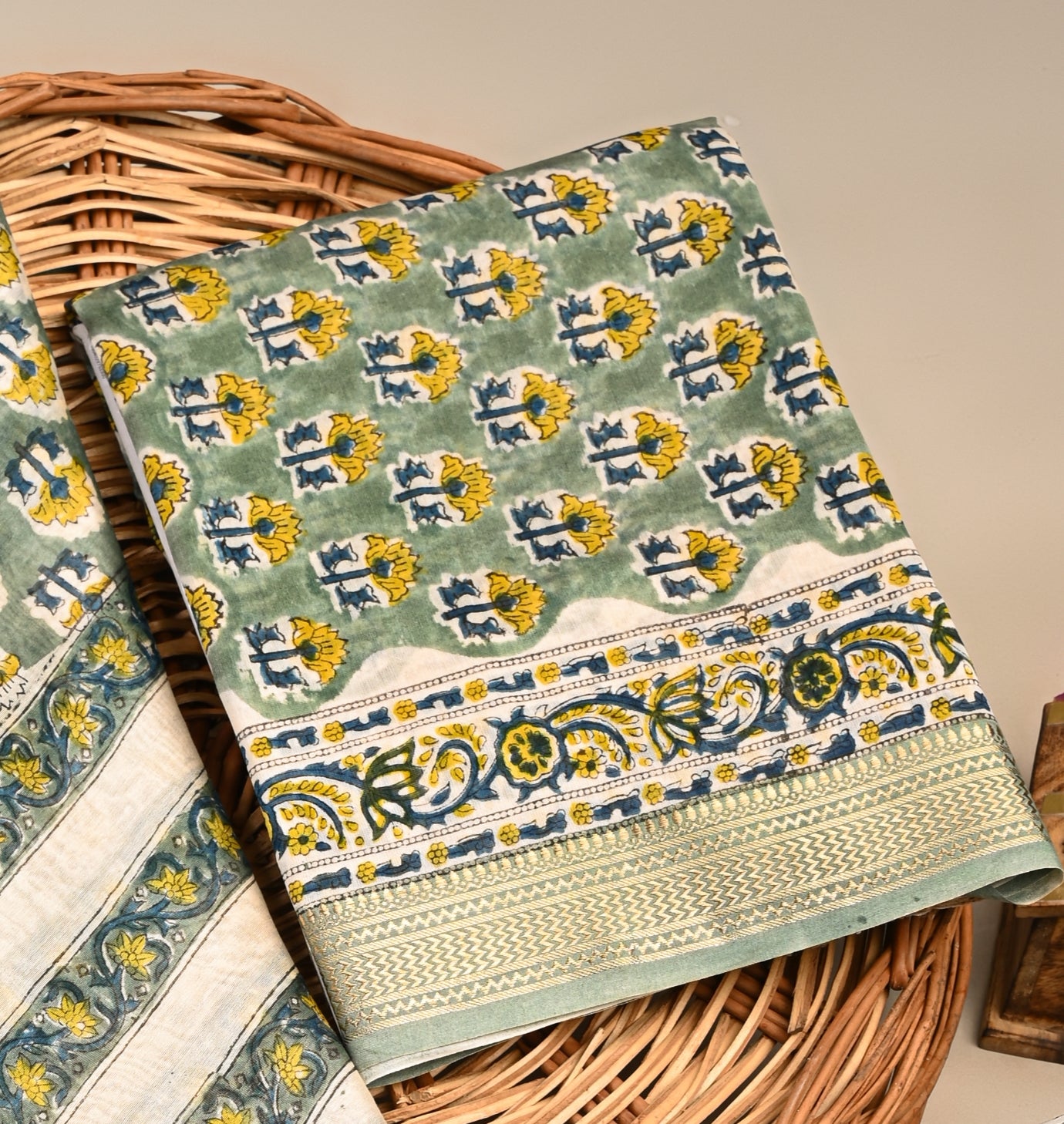 Hand Block Printed Maheshwari Silk Suit with Maheshwari Silk Dupatta