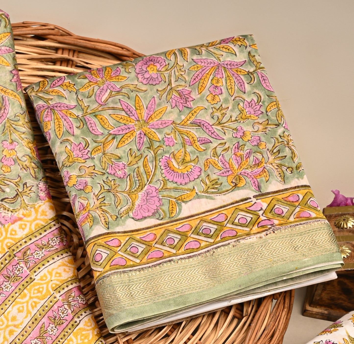 Hand Block Printed Maheshwari Silk Suit with Maheshwari Silk Dupatta