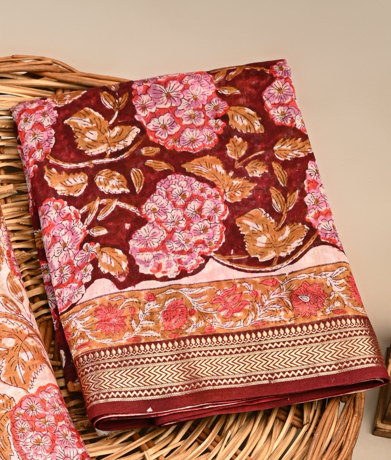 Hand Block Printed Maheshwari Silk Suit with Maheshwari Silk Dupatta