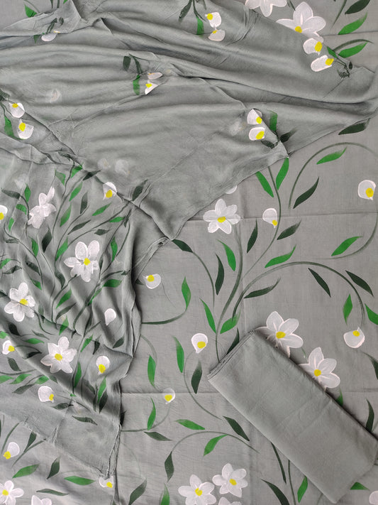 HAND PAINTED COTTON SUIT WITH PURE CHIFFON DUPATTA6