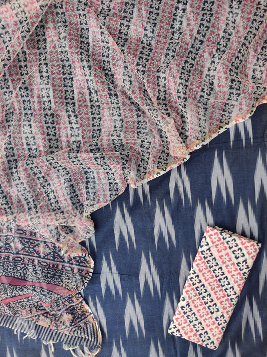 Handloom Weave Ikat Suit with Kota Doria Dupatta
