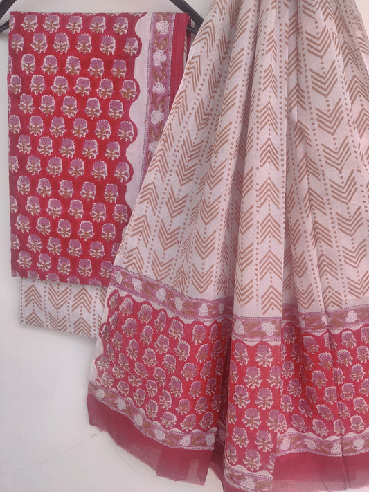 Block Printed Cotton Suit with Mulmul dupatta1