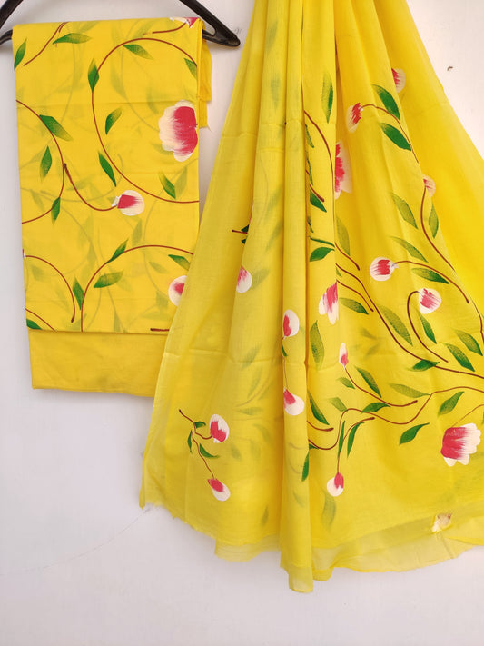 Block Printed Cotton Suit with Mulmul dupatta1