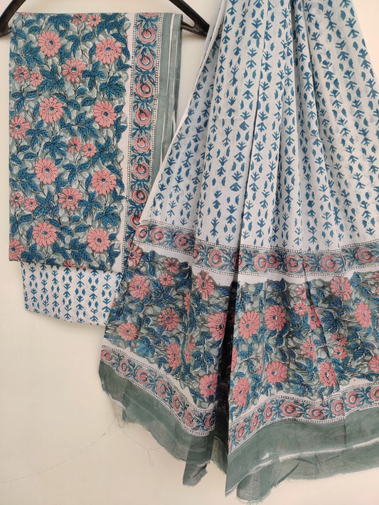 Block Printed Cotton Suit with Mulmul dupatta1