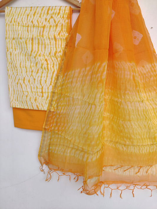 (SHIBORI) Cotton Suit with Cotton Kota Doria dupatta