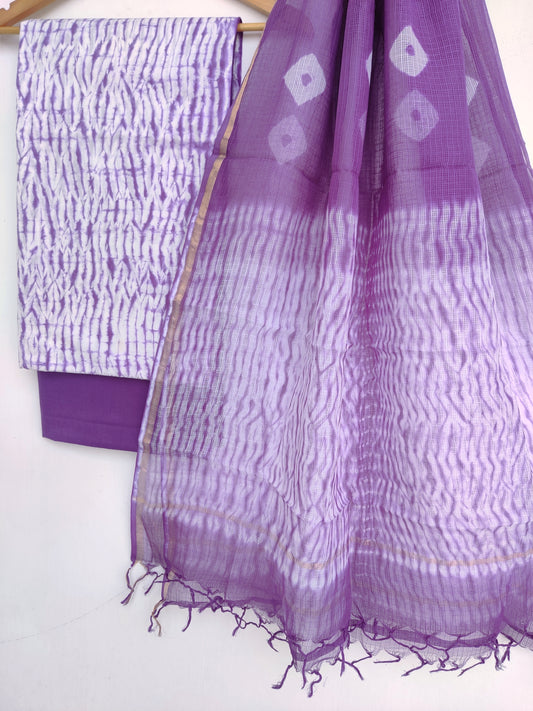 (SHIBORI) Cotton Suit with Cotton Kota Doria dupatta