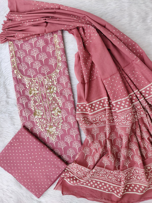 FLORAL PRINTED COTTON GOTA PATTI SUIT WITH COTTON DUPATTA