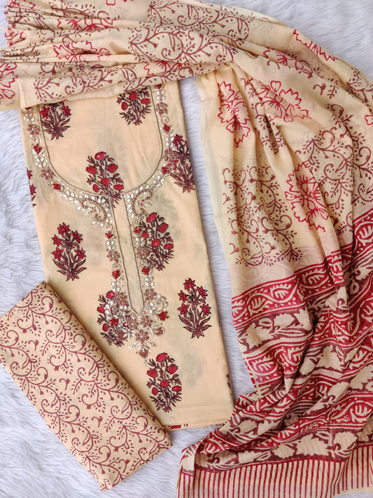 FLORAL PRINTED COTTON GOTA PATTI SUIT WITH COTTON DUPATTA