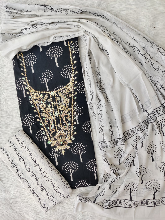 FLORAL PRINTED COTTON GOTA PATTI SUIT WITH COTTON DUPATTA